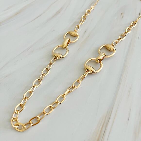 Double Equestrian Horse Bit Chain Necklace Gold - Picture 3 of 7